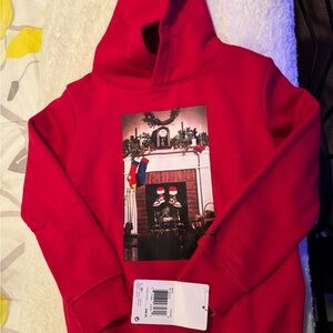 Jordan Kids Red Hoodie with Holiday Fireplace Design